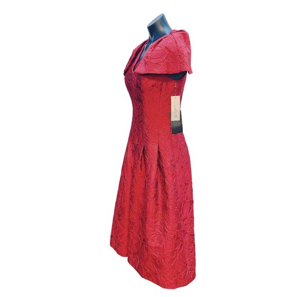 Teri Jon Rickie Freeman  Exclusive Textured A-Line Dress Short Sleeves Size 4 - Picture 4 of 9